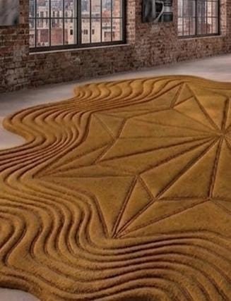 Modern 3D Sculpted Geometric Star Hand-Tufted Rug – Ochre Gold Wavy Ripple Irregular Carpet | Made to Order