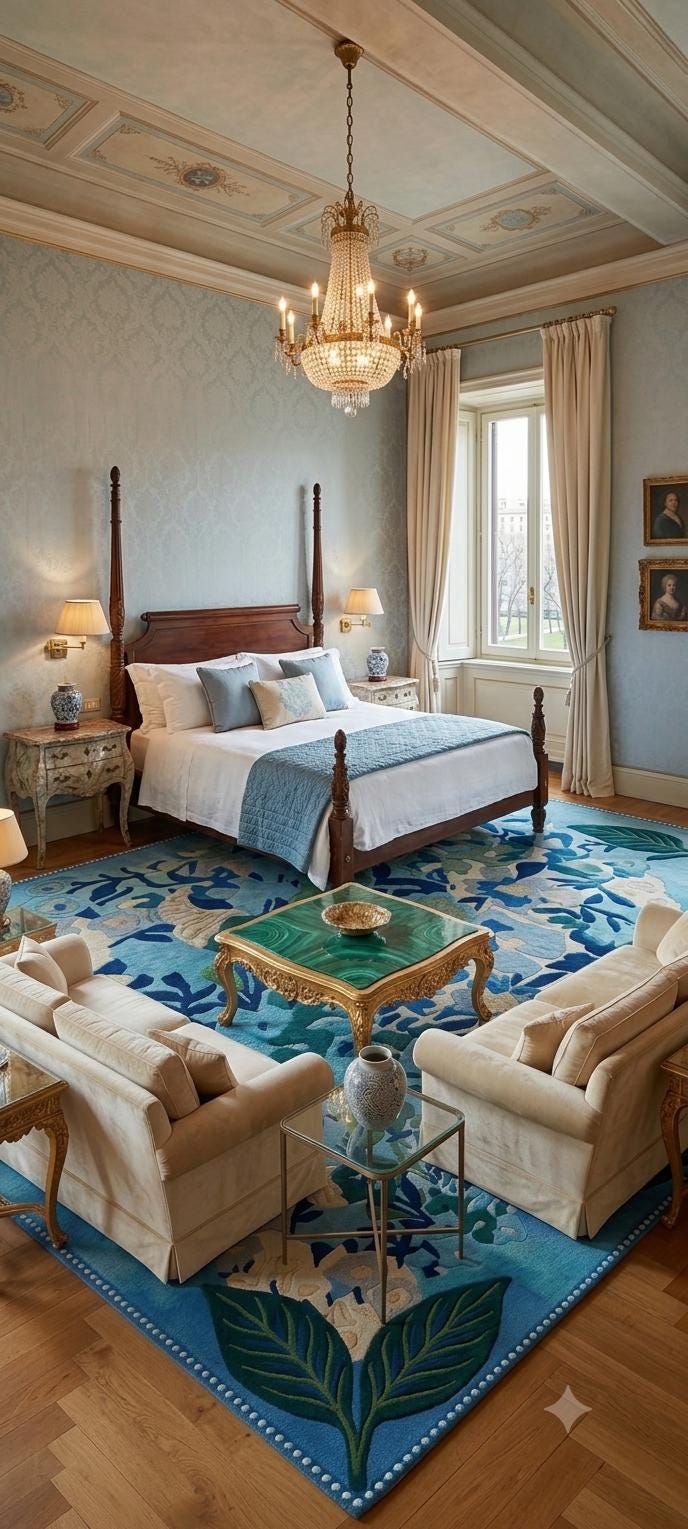 3D Hand-Tufted Wool Rug – Coastal Botanical Ocean Blue Carpet | 100% New Zealand Wool | Made to Order