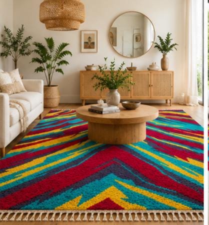 Hand Knotted Wool Area Rug – Shaggy Abstract Chevron | Free Doorstep Delivery to USA (Made to Order)
