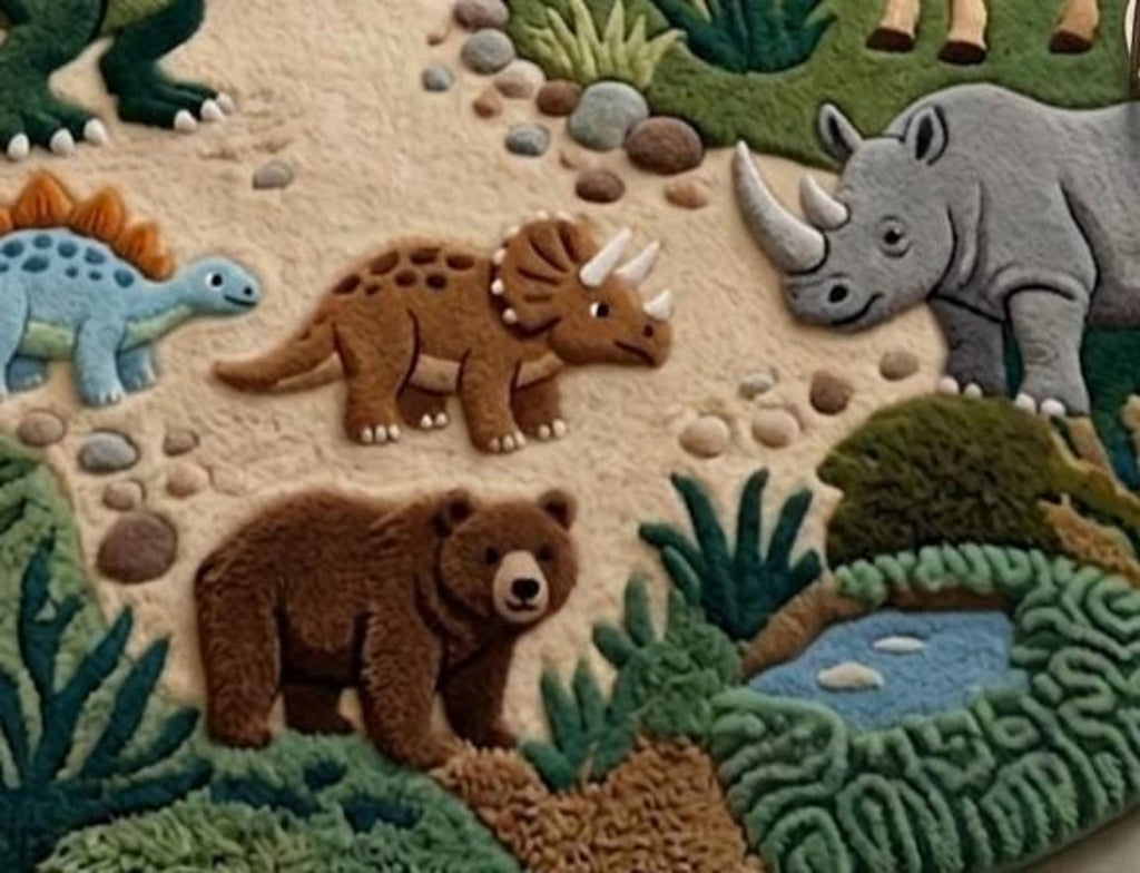 3D Dinosaur Rug, Prehistoric Nursery Playroom Decor, Hand-Tufted Wool Floor Mat | 100% New Zealand Wool | Made to Order