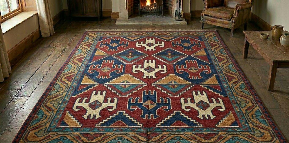 Hand Knotted Wool Area Rug – Tribal Southwestern Geometric | Free Doorstep Delivery to USA (Made to Order)