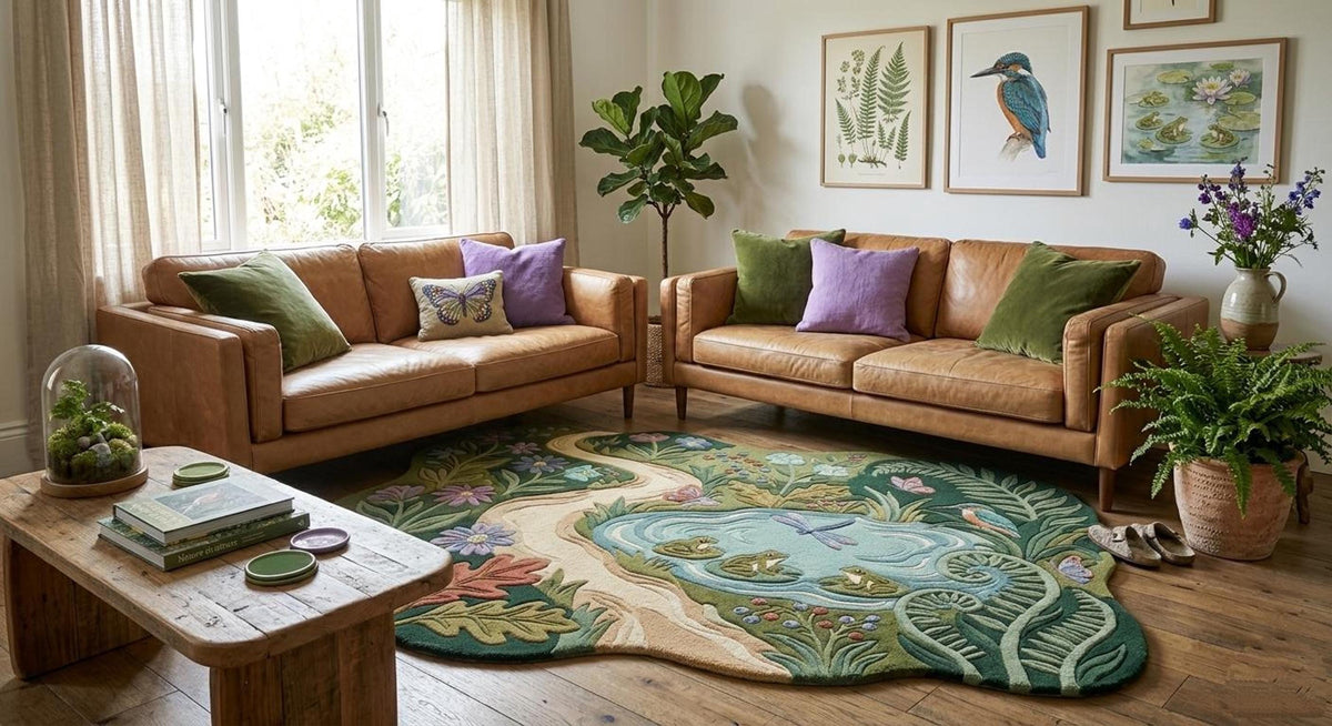 Frog Pond Area Rug, Cottagecore Mat for Fairycore Rooms, Hand Tufted Wool Woodland Decor | Made to Order