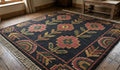 Hand Knotted Wool Area Rug – Dark Floral Geometric with Intricate Border | Free Doorstep Delivery to USA (Made to Order)