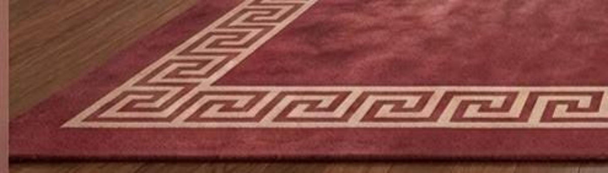 Dusty Rose Area Rug, Greek Key Hand-Tufted Wool Design, Cream Border Traditional Decor | Made to Order