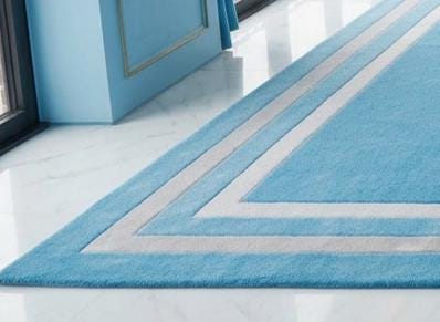 Handcrafted Sky Blue Wool Rug – Modern Minimalist Double Border Area Carpet | Made to Order