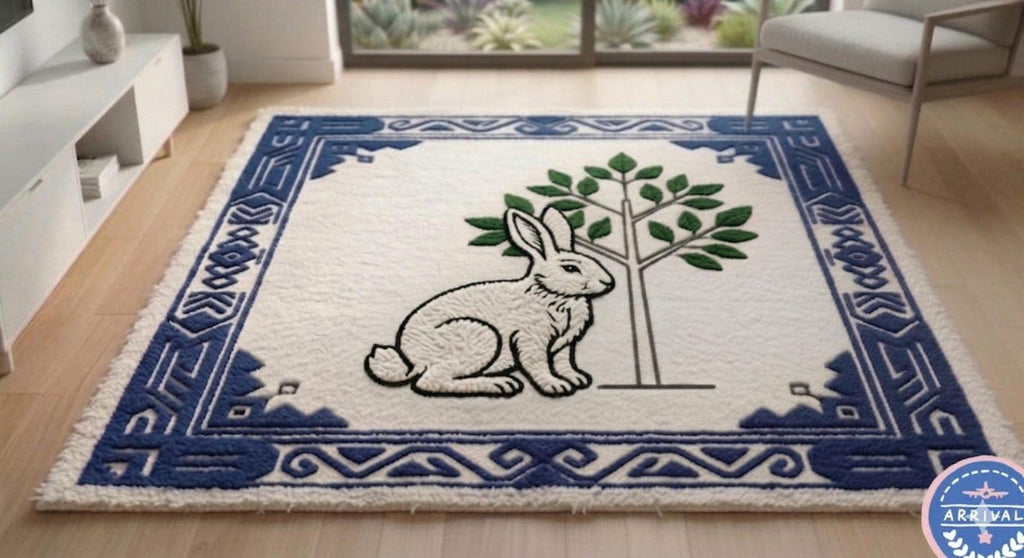 Hand-Tufted Rabbit Wool Rug | Blue Willow Fairy Tale Nursery Carpet | Made to Order