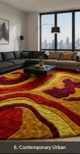 Hand-Tufted Wool Rug – Abstract Burgundy, Ochre Gold, Crimson Waves Carpet | 100% New Zealand Wool | Made to Order