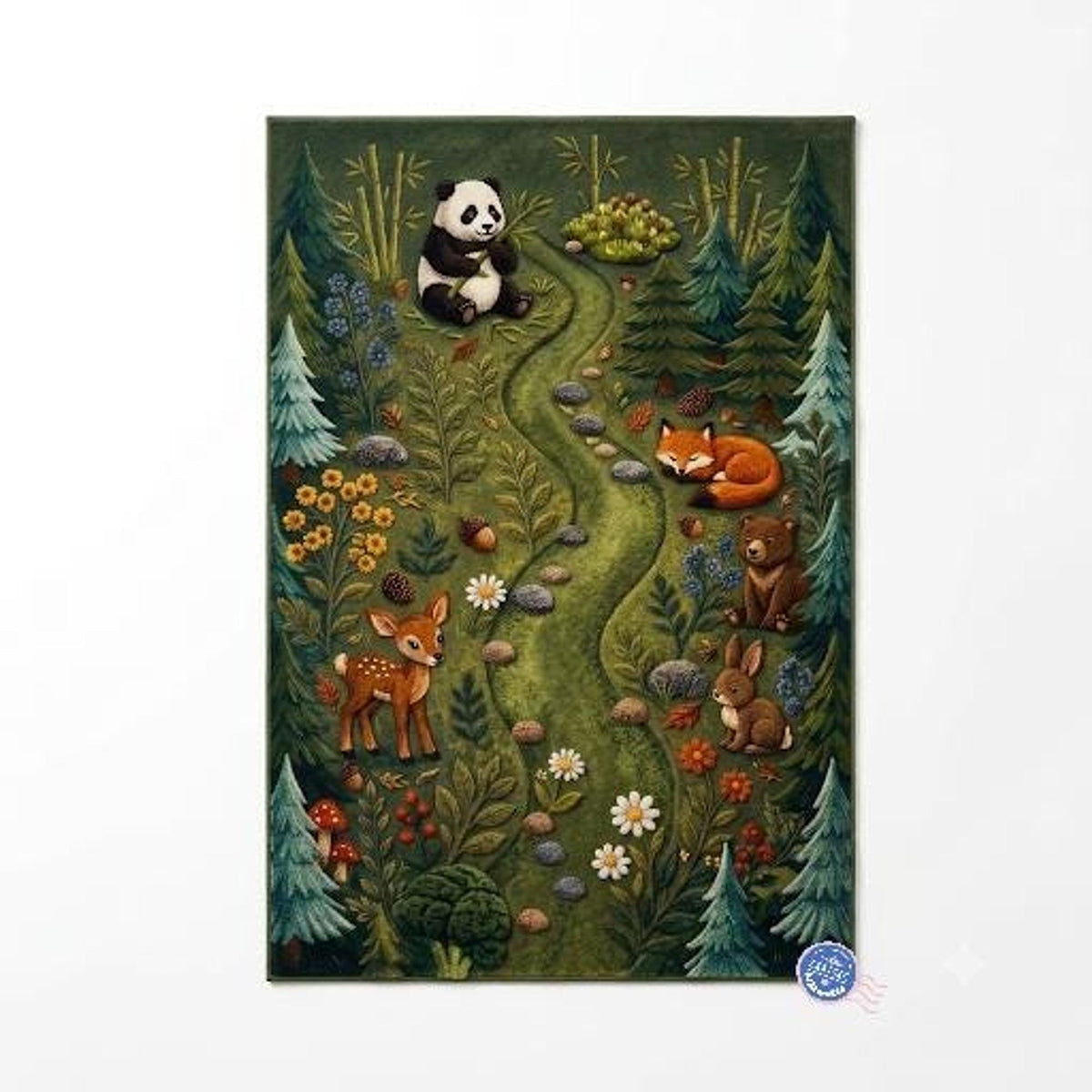 3D Forest Rug, Panda Fox Nursery Decor, Hand-Tufted Wool Carpet from India | Made to Order