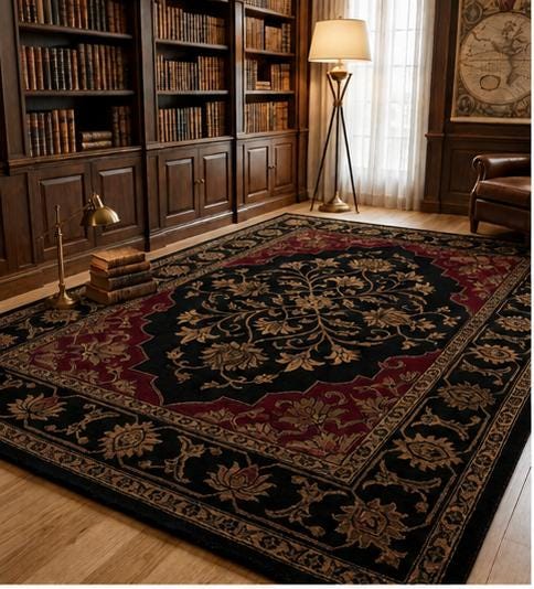 Hand Knotted Wool Area Rug – Black & Gold Persian Style Oriental | Free Doorstep Delivery to USA (Made to Order)