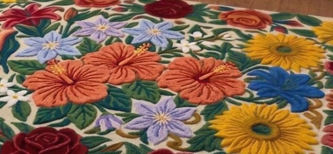 Vibrant 3D Sculpted Tropical Floral Garden Hand-Tufted Rug | Made to Order