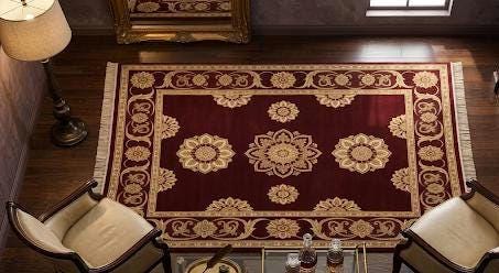 Hand Knotted Wool Area Rug – Burgundy & Gold Floral Medallion Carpet | Free Doorstep Delivery to USA (Made to Order)