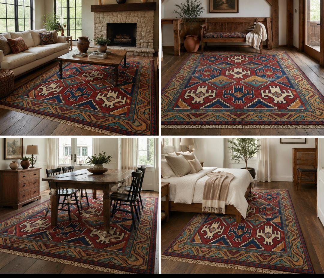 Hand Knotted Wool Area Rug – Tribal Southwestern Geometric | Free Doorstep Delivery to USA (Made to Order)