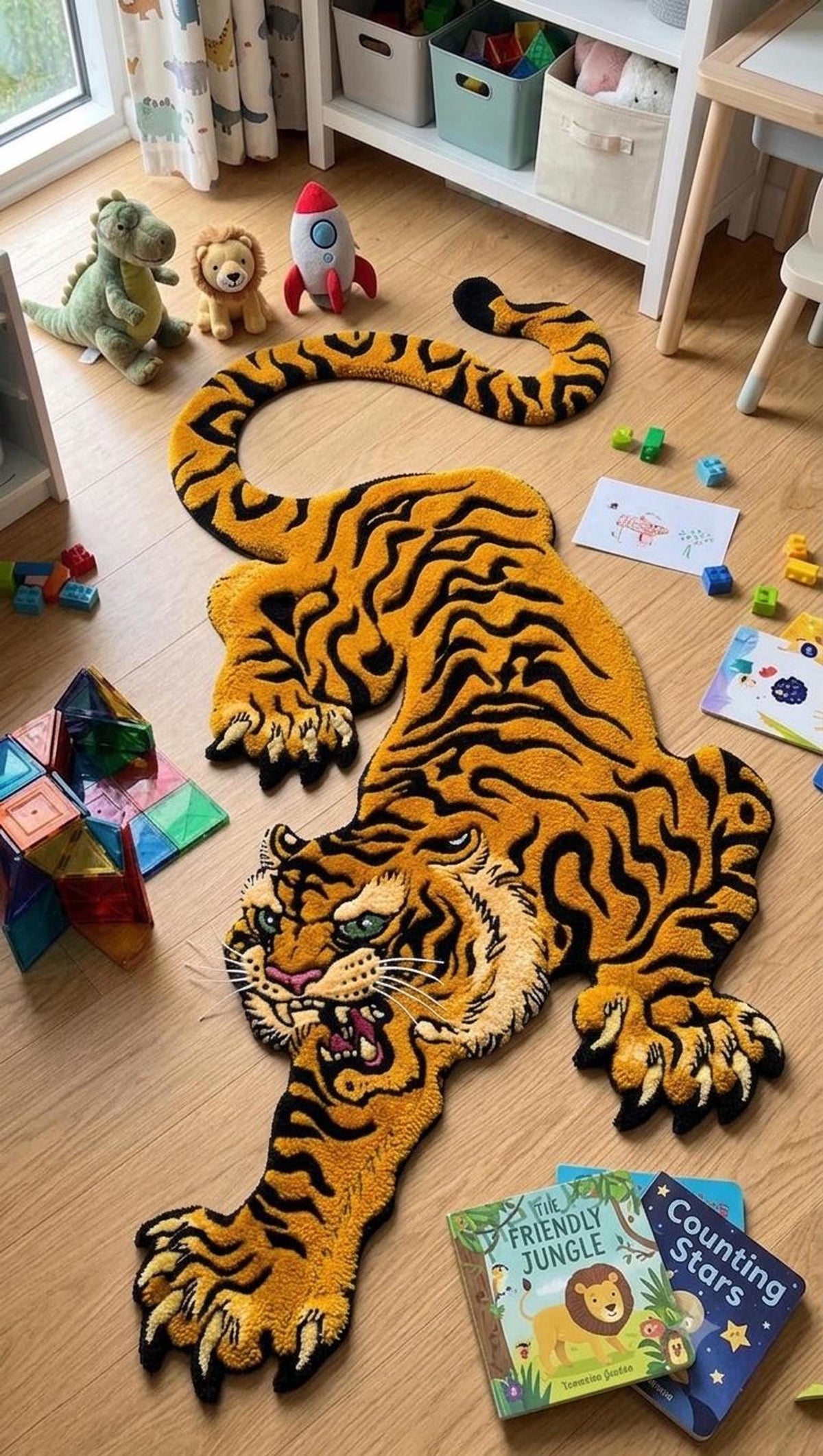 Tibetan Tiger Rug, Mustard Gold Crouching Silhouette, Hand-Made Wool Floor Art | Made to Order