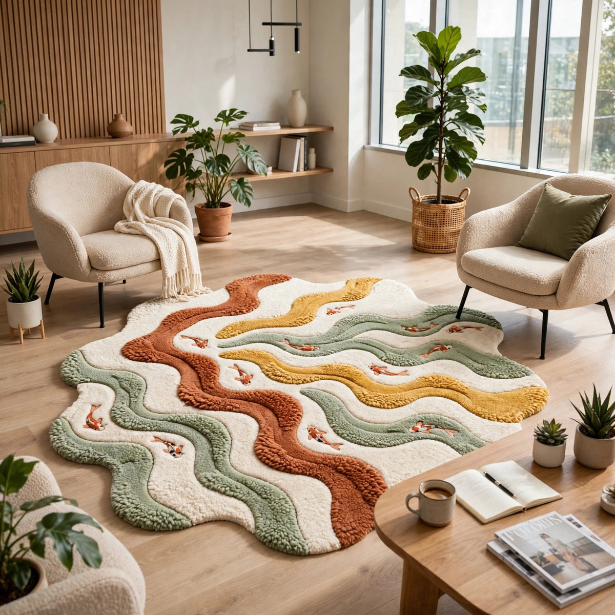 Koi Wavy Rug – Multicolour Organic Wave | 100% New Zealand Wool | Hand-Tufted | Made to Order