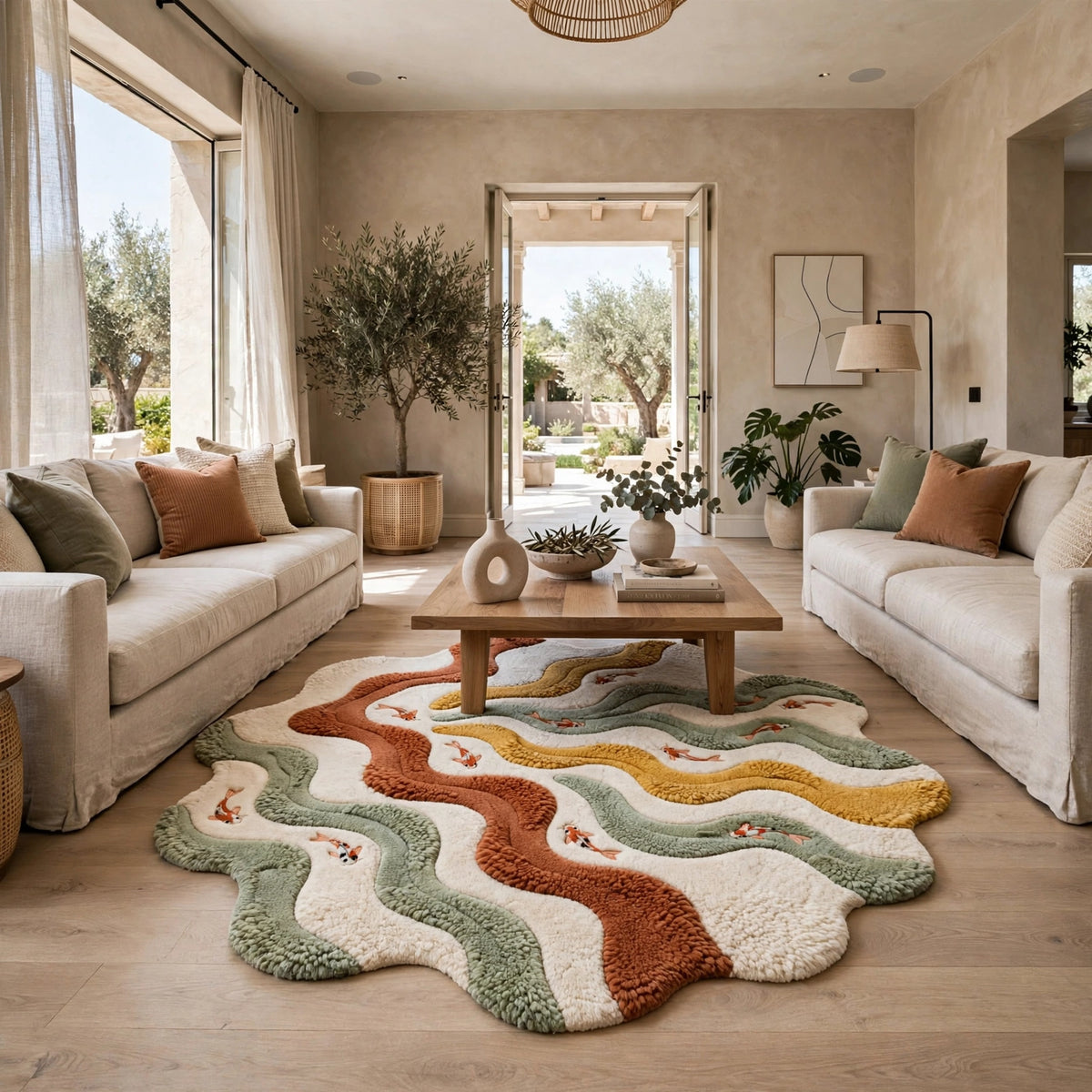 Koi Wavy Rug – Multicolour Organic Wave | 100% New Zealand Wool | Hand-Tufted | Made to Order