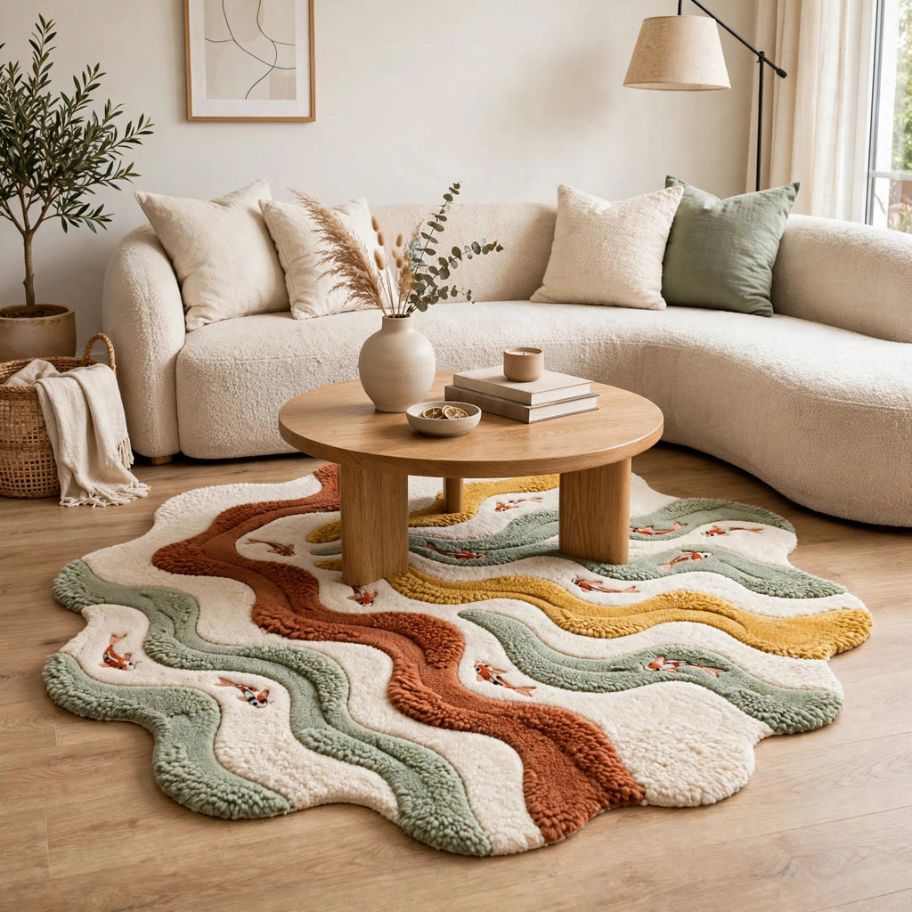 Koi Wavy Rug – Multicolour Organic Wave | 100% New Zealand Wool | Hand-Tufted | Made to Order