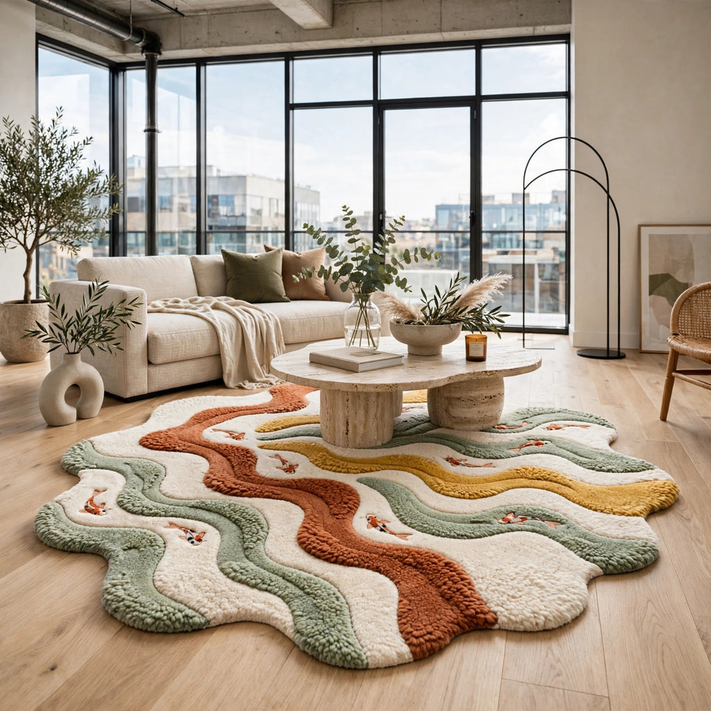 Koi Wavy Rug – Multicolour Organic Wave | 100% New Zealand Wool | Hand-Tufted | Made to Order