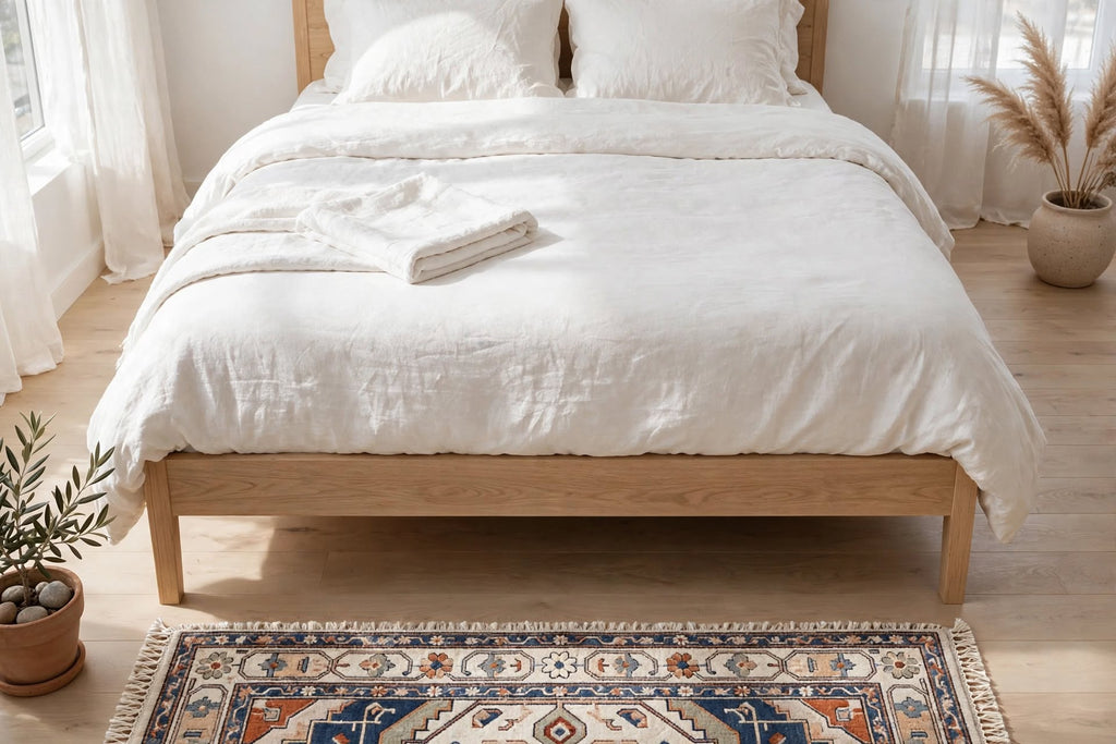 Hand Knotted Wool Rug – Persian Heriz Medallion | Navy Blue, Rust & Ivory | Free DDP Delivery to USA